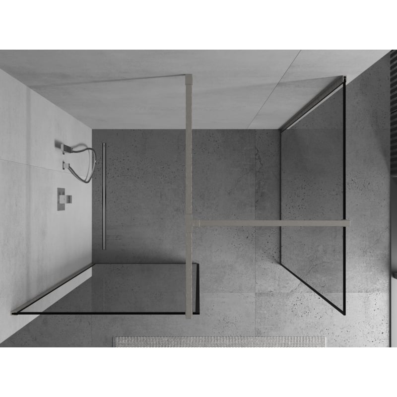Mexen Kioto Walk-in Shower Wall 130 x 70 cm, Black Frame, Brushed Nickel - 800-130-202-97-70-070