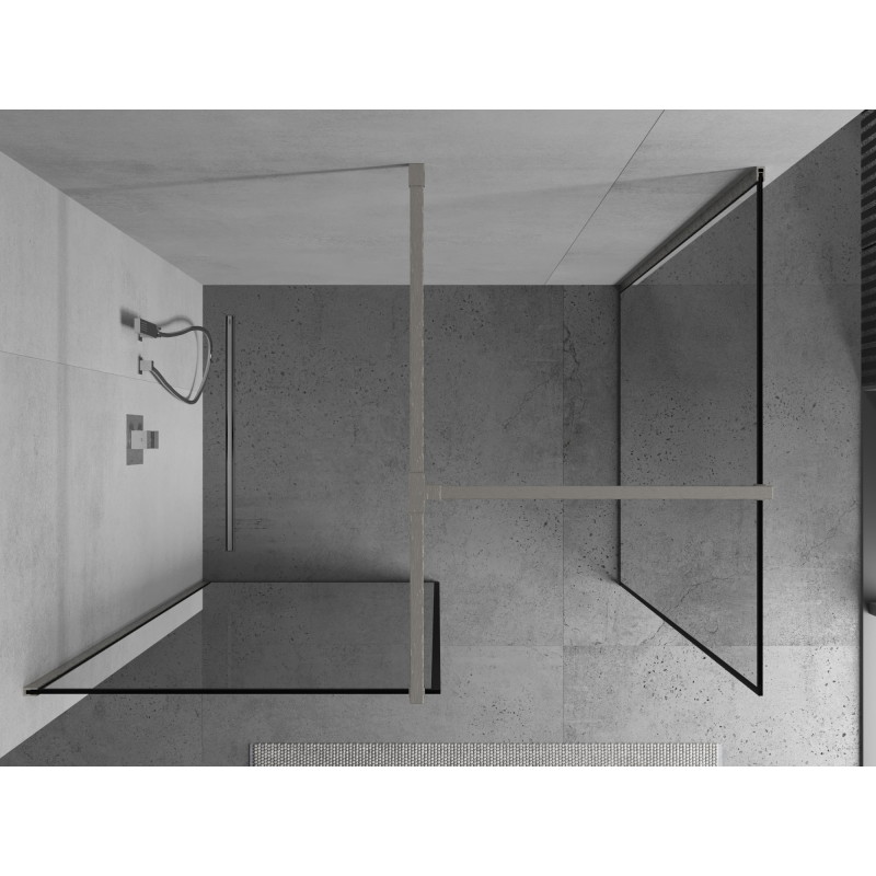 Mexen Kioto Tuš stijena Walk-in 110 x 80 cm, crni okvir, brušeni nikal - 800-110-202-97-70-080