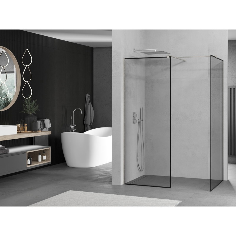 Mexen Kioto dušisein Walk-in 160 x 80 cm, must raam, harjatud nikkel - 800-160-202-97-70-080