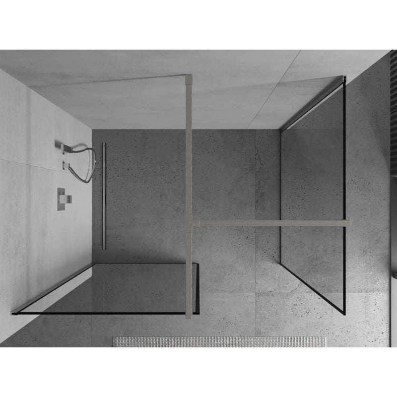 Mexen Kioto parede de chuveiro Walk-in 130 x 120 cm, moldura preta, níquel escovado - 800-130-202-97-70-120