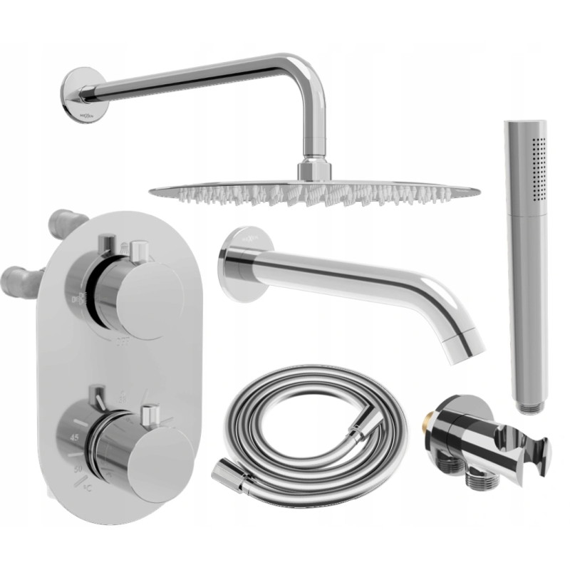 Mexen Kai DR70 Built-in Bathtub and Shower Set with 25 cm Rain Shower, Chrome - 77602DR70251-00