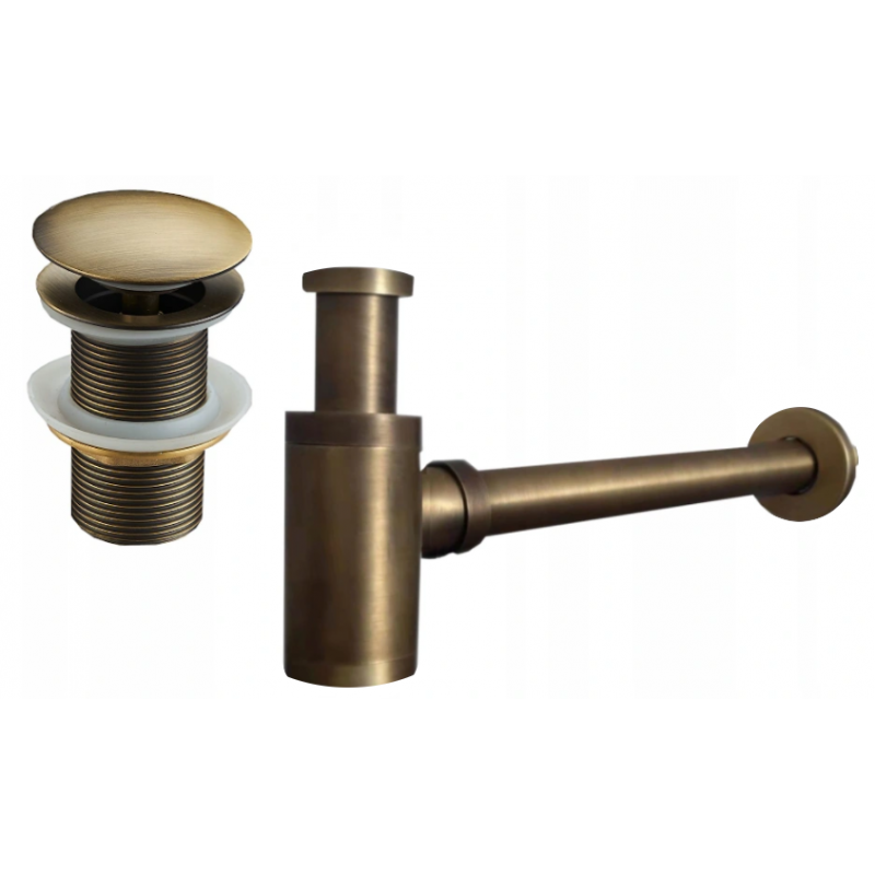 Mexen pyöreä pesualtaan puolisiirappo klikka-stop-tulpalla, ilman ylivuotoreikää, antiikin pronssi - 7991050-30