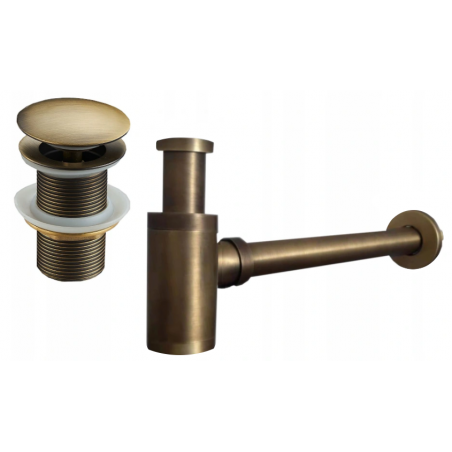 Mexen round washbasin bottle trap with click-clack plug, without overflow, antique bronze - 7991050-30