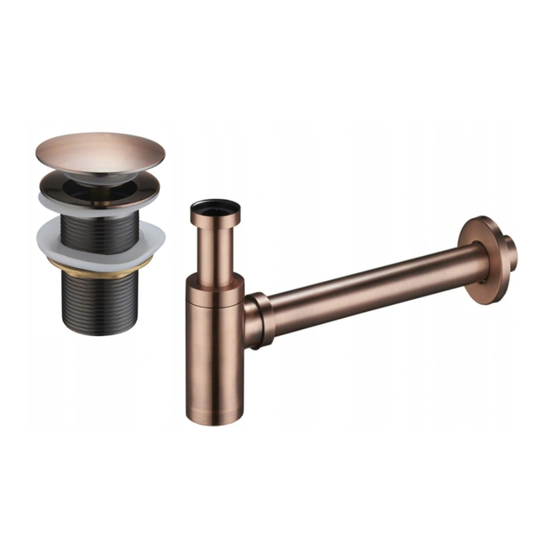 Mexen meiasifão de lavatório redondo com tampa click-clack, sem extravasamento, cobre antigo - 7991050-45