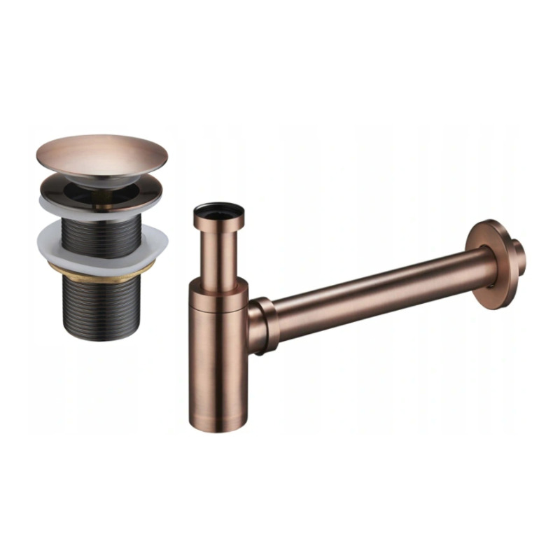 Mexen pyöreä pesuallassifoni klik-klak -korkilla, ilman ylivuotoa, antiikkikupari - 7991050-45