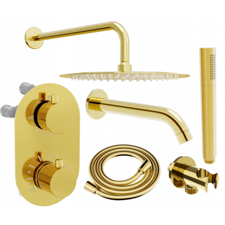 Mexen Kai DR70 conjunto de bañera-ducha empotrado con rociador de 25 cm, dorado - 77602DR70251-50
