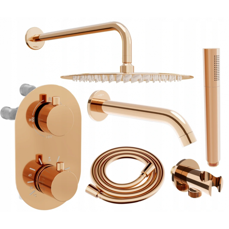 Mexen Kai DR70 inbouw bad-douche set met een douchekop van 25 cm, roze goud - 77602DR70251-60