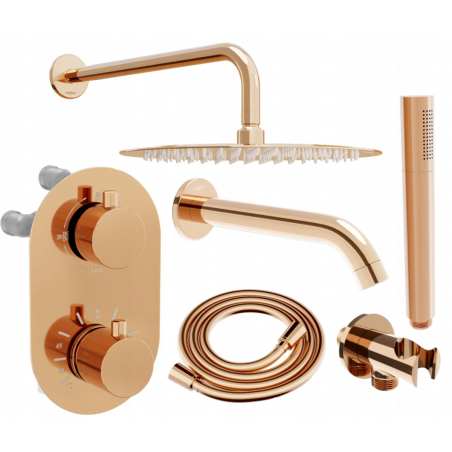 Mexen Kai DR70 concealed bathtub-shower set with 25 cm showerhead, rose gold - 77602DR70251-60