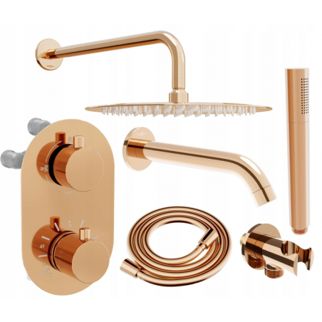 Mexen Kai DR70 conjunto empotrado de bañera y ducha con rociador de 25 cm, oro rosa - 77602DR70251-60