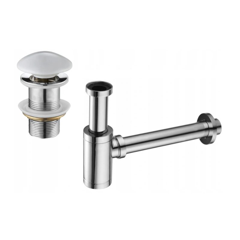 Mexen round washbasin bottle trap with click-clack ceramic plug, without overflow, chrome/white - 7991050-02