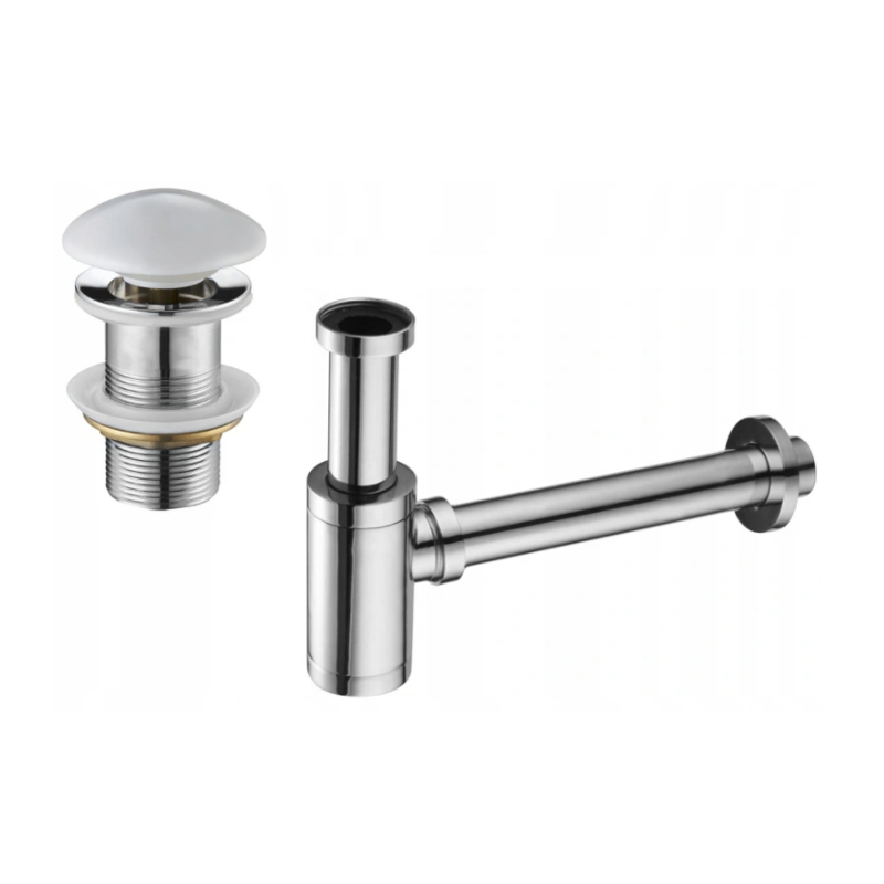 Mexen semisifón de lavabo redondo con tapón cerámico clic-clac, sin rebosadero, cromo/blanco - 7991050-02