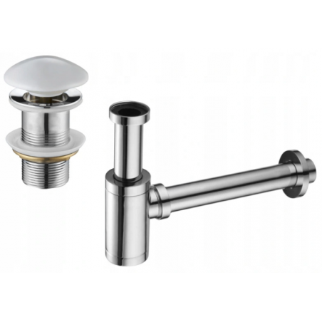 Mexen round basin bottle trap with ceramic click-clack plug, no overflow, chrome/white - 7991050-02