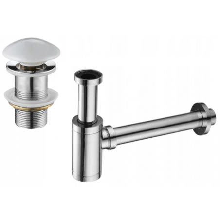 Mexen semisifón de lavabo redondo con tapón cerámico clic-clac, sin rebosadero, cromo/blanco - 7991050-02