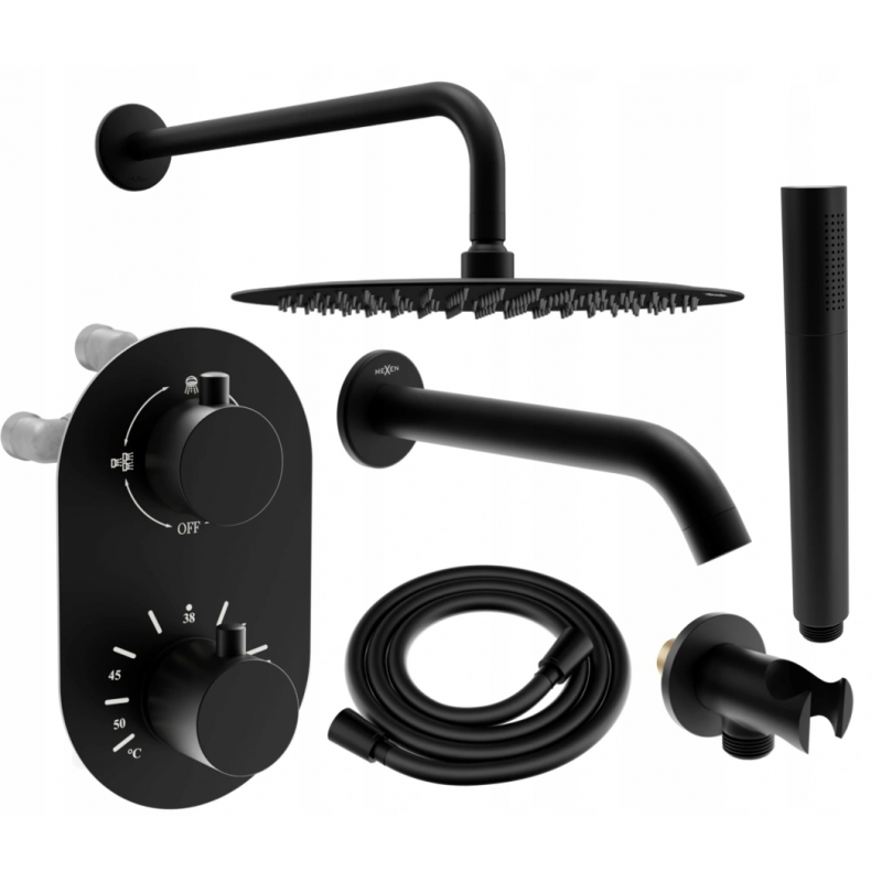 Mexen Kai DR70 conjunto de ducha y baño empotrado con ducha de lluvia de 25 cm, negro - 77602DR70251-70