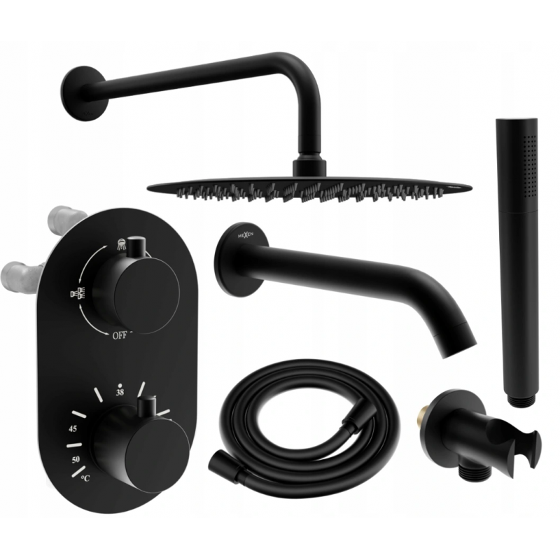 Mexen Kai DR70 Unterputz-Badewannen-Duschset mit 25 cm Regenbrause, schwarz - 77602DR70251-70