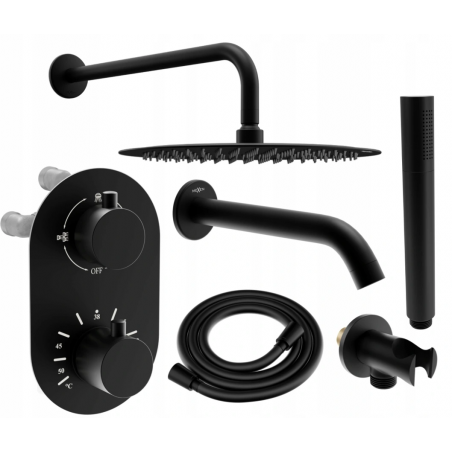 Mexen Kai DR70 conjunto de ducha y baño empotrado con ducha de lluvia de 25 cm, negro - 77602DR70251-70