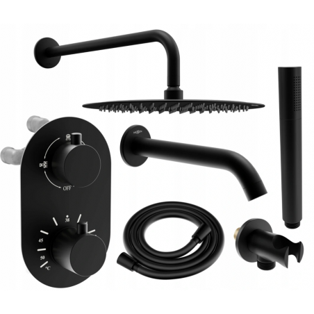Mexen Kai DR70 juego de ducha y baño empotrado con rociador de 25 cm, negro - 77602DR70251-70