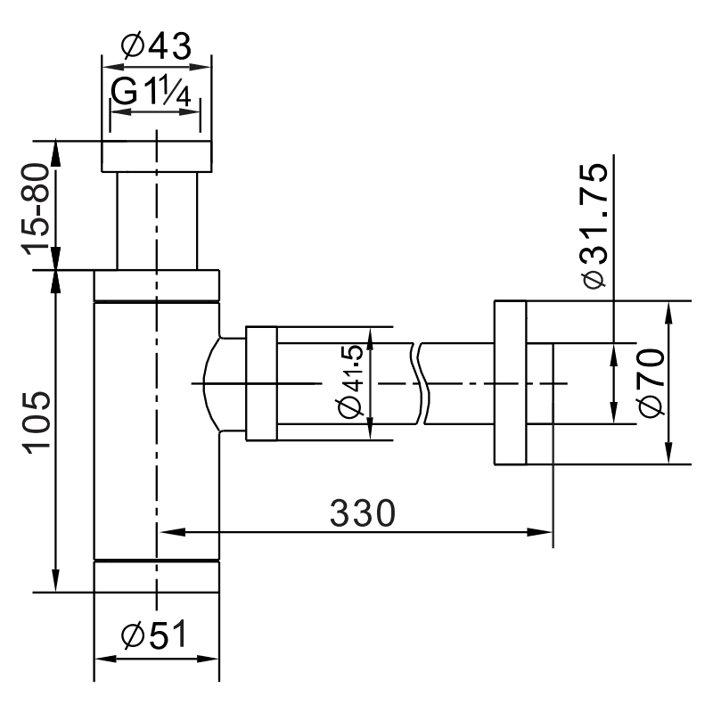 Mexen siphon lavabo rond avec bouchon céramique clic-clac, sans trop-plein, noir - 7991050-75