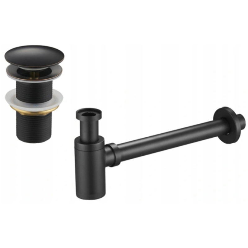 Mexen round washbasin bottle trap with click-clack plug, without overflow, antique black - 7991050-79
