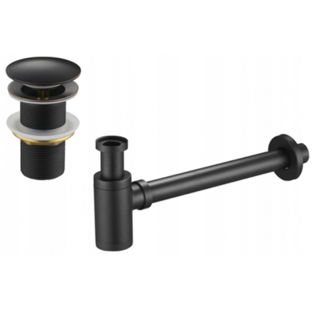 Mexen round washbasin bottle trap with click-clack plug, without overflow, antique black - 7991050-79