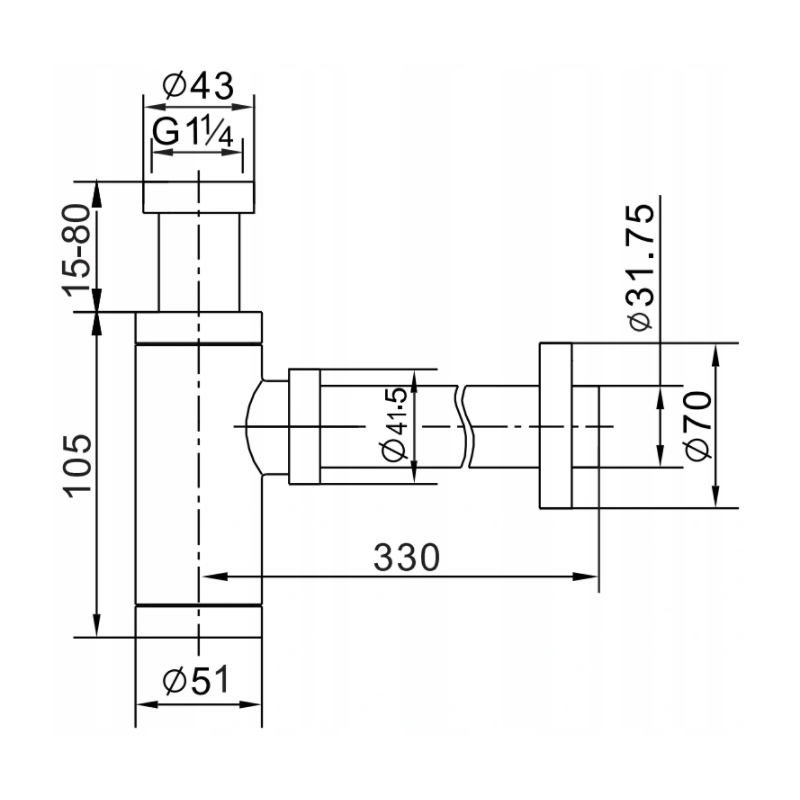 Mexen half-sifon rond voor wastafel met klik-klak stop, zonder overloop, chroom - 7991050-00
