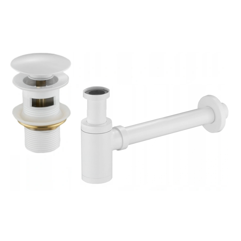 Mexen halve sifon voor wastafel rond met klik-klak plug, met overloop, wit - 7992050-20