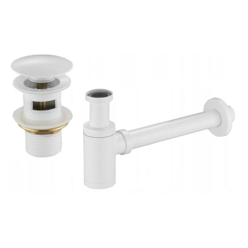 Mexen round half basin trap with click-clack plug, with overflow, white - 7992050-20