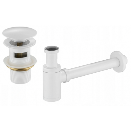 Mexen halve sifon voor wastafel rond met klik-klak plug, met overloop, wit - 7992050-20