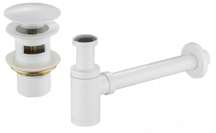 Mexen halve sifon voor wastafel rond met klik-klak plug, met overloop, wit - 7992050-20