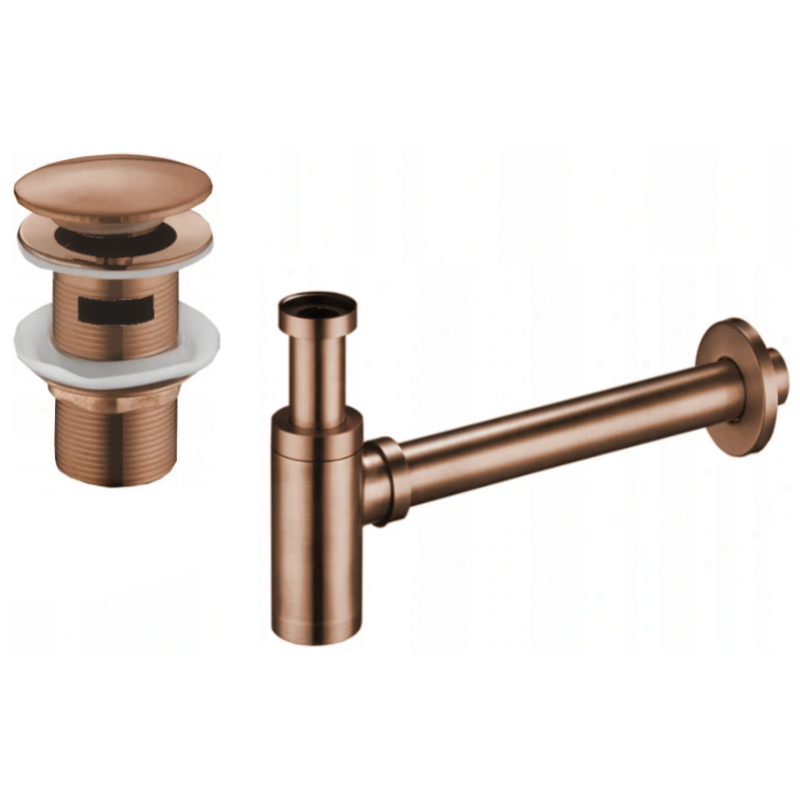 Mexen half-basin round sink trap with click-clack plug, with overflow, rose gold - 7992050-60