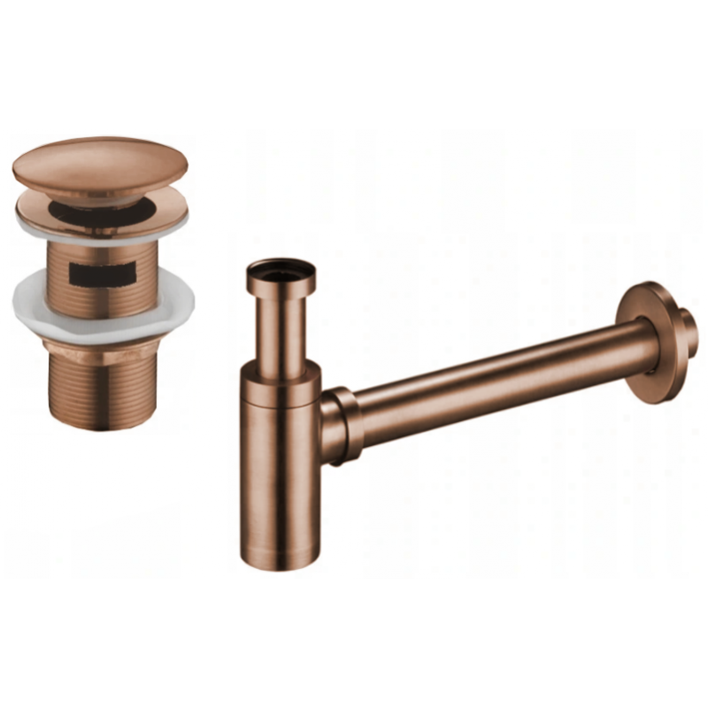 Mexen halve wastafelsifon rond met klik-klak stop, met overloop, roze goud - 7992050-60