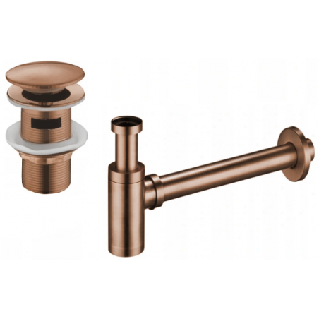 Mexen sifón medio redondo para lavabo con tapón clic-clac, con rebosadero, oro rosa - 7992050-60