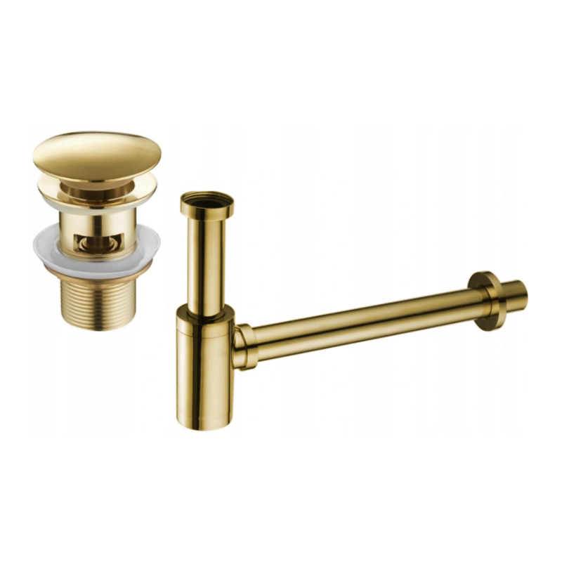 Mexen round washbasin half-siphon with click-clack plug, with overflow, gold - 7992050-50