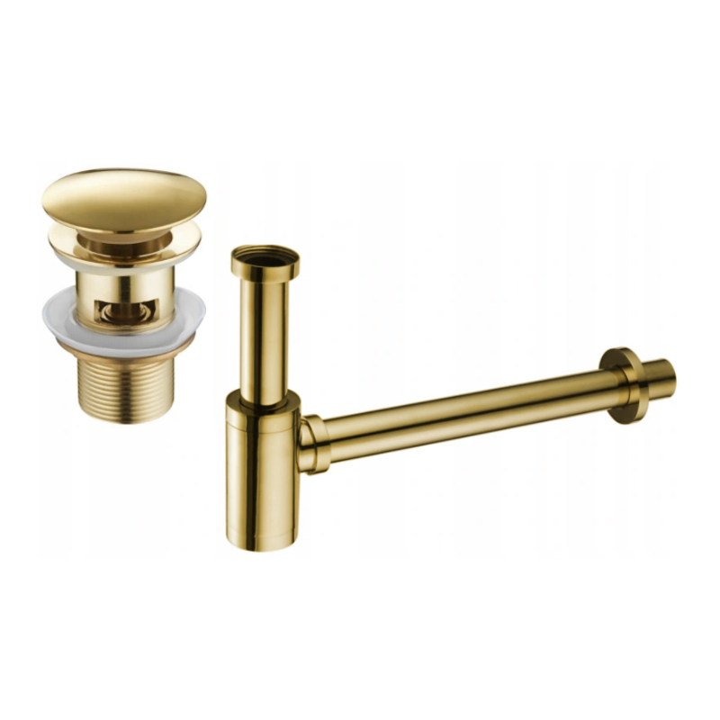 Mexen semisifón de lavabo redondo con tapón clic-clac, con rebosadero, dorado - 7992050-50