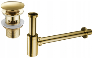 Mexen semi-sifone per lavabo rotondo con tappo clic-clac, con troppopieno, oro - 7992050-50