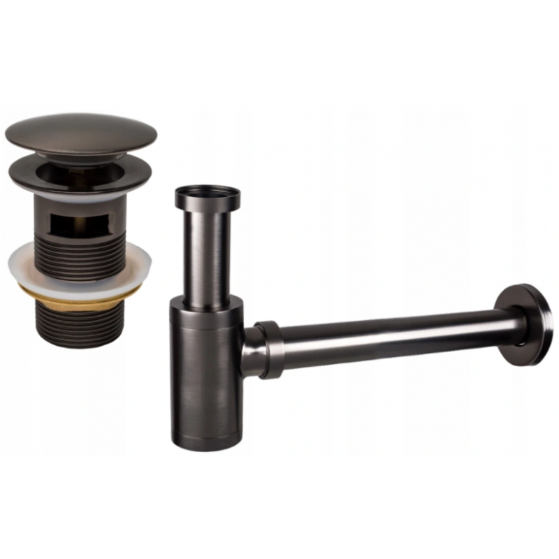 Mexen half siphon round washbasin with click-clack plug, with overflow, graphite - 7992050-66