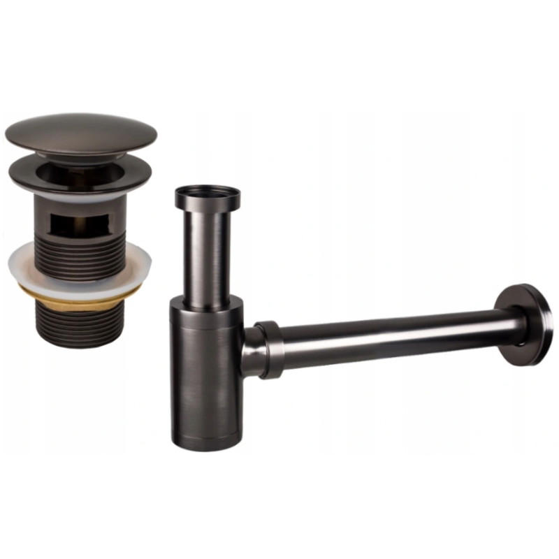 Mexen semisifone da lavabo rotondo con tappo clic-clac, con troppopieno, gun gray spazzolato - 7992050-66