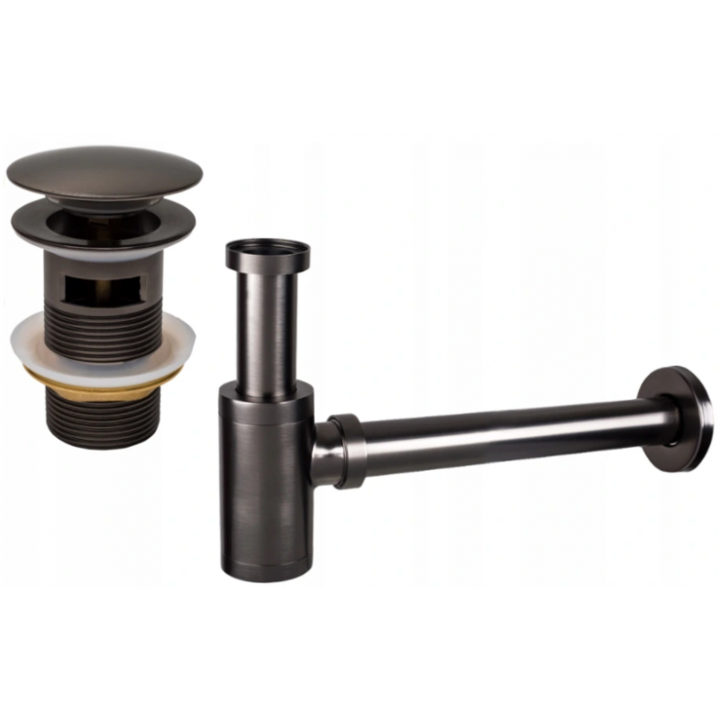 Mexen semisifone per lavabo tondo con tappo click-clack, con troppo pieno, grafite - 7992050-66