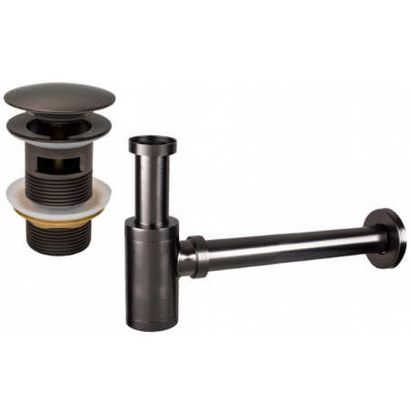 Mexen half siphon round washbasin with click-clack plug, with overflow, graphite - 7992050-66