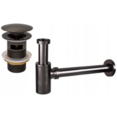 Mexen halfsifon wastafel rond met click-clack stop, met overloop, gun grey geborsteld - 7992050-66
