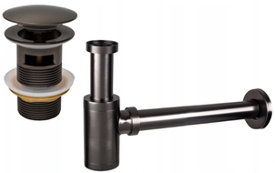 Mexen semisifone per lavabo tondo con tappo click-clack, con troppo pieno, grafite - 7992050-66