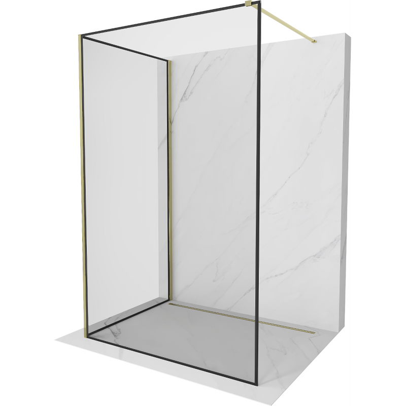 Mexen Kioto tuš pregradna stena Walk-in 130 x 80 cm, črn okvir, zlat - 800-130-212-50-70-080