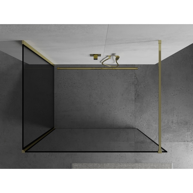 Mexen Kioto tuš pregradna stena Walk-in 130 x 80 cm, črn okvir, zlat - 800-130-212-50-70-080
