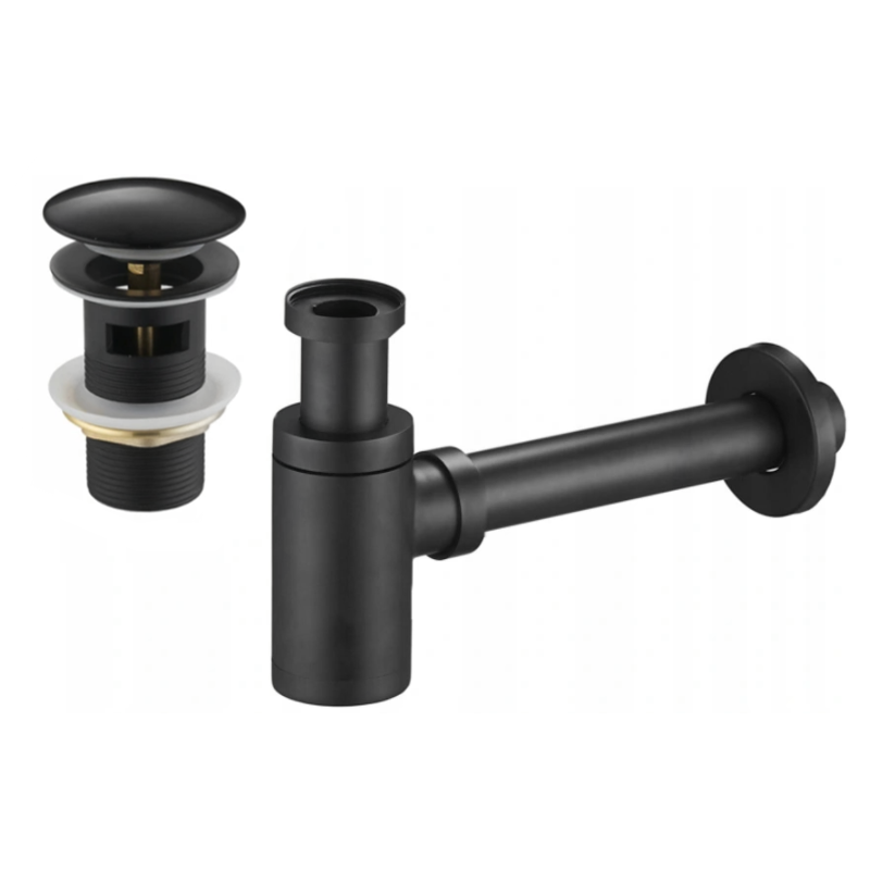 Mexen halve wastafel sifon rond met klik-klak stop, met overloop, zwart - 7992050-70