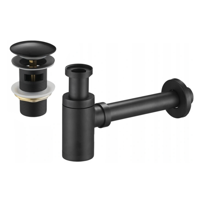 Mexen halwe Lavabo Syphon rond mat Klick-Klack, mat Iwwerlaf, schwaarz - 7992050-70