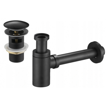 Mexen halwe Lavabo Syphon rond mat Klick-Klack, mat Iwwerlaf, schwaarz - 7992050-70