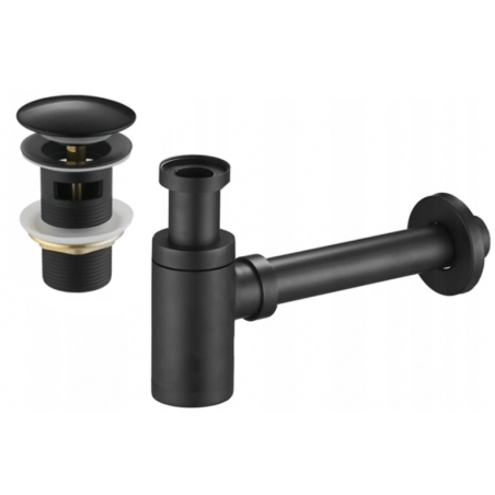 Mexen round basin semi-siphon with click-clack plug, with overflow, black - 7992050-70