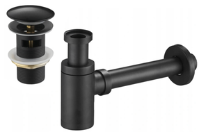 Mexen round basin half siphon with click-clack stopper, with overflow, black - 7992050-70