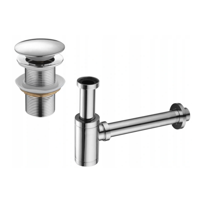 Mexen demi-siphon d'évier rond avec bouchon clic-clac, sans trop-plein, chrome - 7991050-00