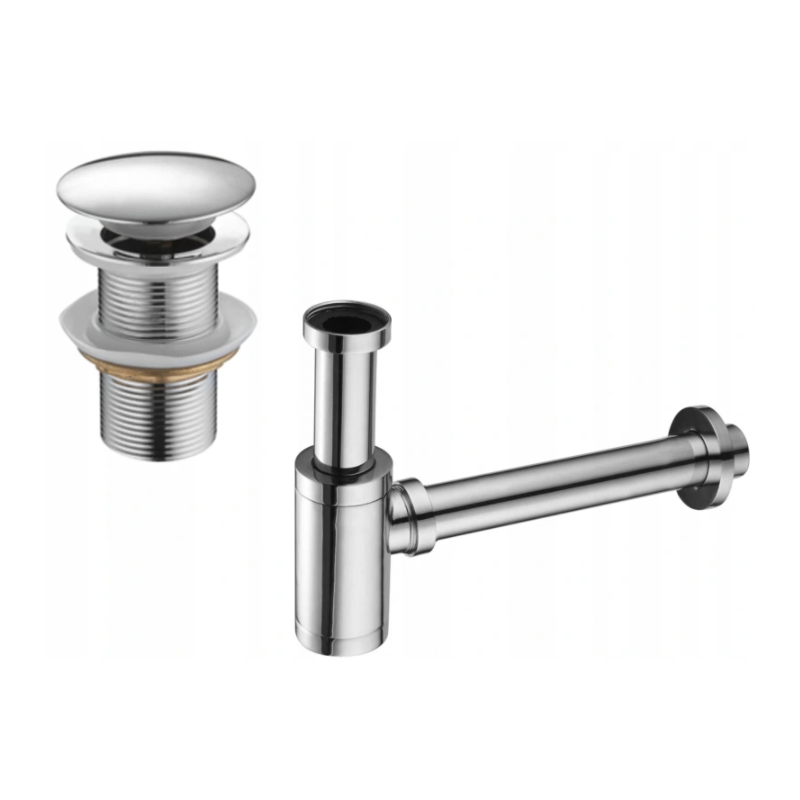 Mexen half-sifon rond voor wastafel met klik-klak stop, zonder overloop, chroom - 7991050-00